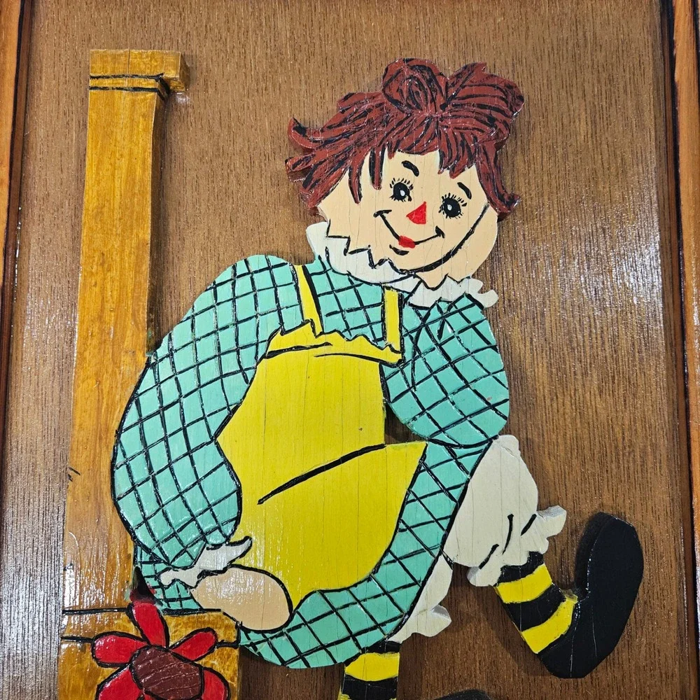 Vintage‎ Raggedy Ann & Andy Hand Painted and Cut Wooden 3D Art Set of 2